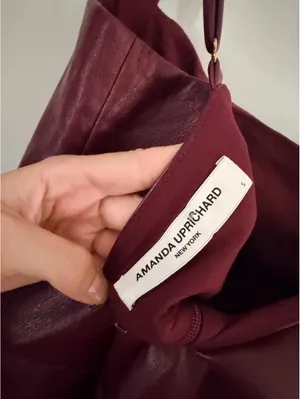 Amanda Uprichard Bethany Vegan Leather Skort Romper in Burgundy Red thumbnail 7