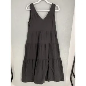 Quince Womens Dress Sleeveless V-Neck Tiered Gauze Charcoal Gray Small thumbnail 2
