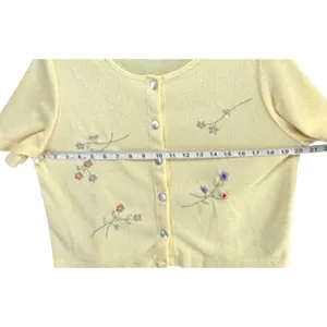 Vintage Teddi Cardigan Top Womens M Yellow Floral Embroidered Cottage Dainty thumbnail 7