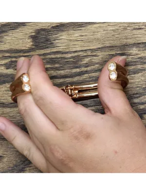 NEW Rhinestone Double Split Band Hinged Open Cuff Bracelet Rose Gold / Clear thumbnail 5