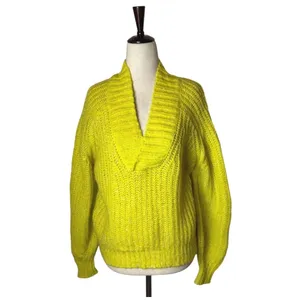 Anthropologie Sweater Women Small Yellow Neon Honore Ribbed Wool Blend Preppy‎ thumbnail 2