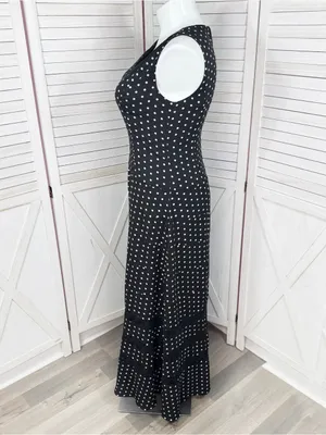 Anne Klein Polka Dot Lace Inset Sleeveless Maxi Dress Black White 12 Chiffon thumbnail 2