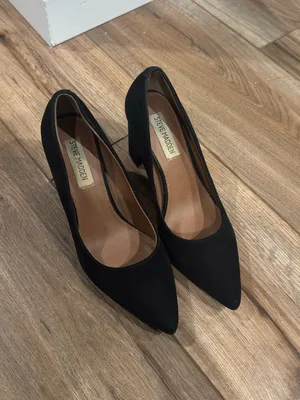 STEVE MADDEN Vintage 2000s Y2k Chic Basic All Black Suede Block Heels | Size 6 thumbnail 2