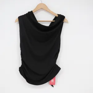 Romwe Black Cowl Neck Ruched Sleeveless Top XL Solid Minimalist Side Draped Tank thumbnail 2