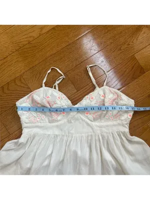 Free People embroidered mini dress Coquette sweetheart babydoll white pink Sz M thumbnail 7