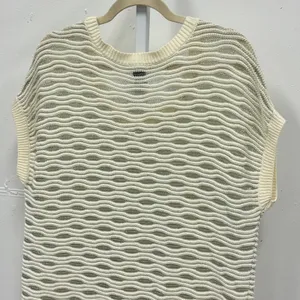 Ann Taylor Cream Metallic Wavy Knit Short Sleeve Sweater Top Large Relaxed Fit thumbnail 5