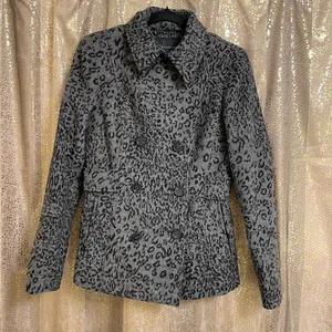 Moda International Victorias Secret Y2K Leopard Print Gray Black Peacoat Jacket thumbnail 2