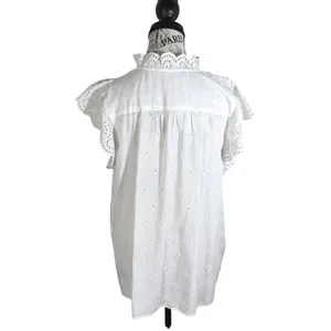 LOFT Women Large White Eyelet Embroidered Flutter Sleeve Tunic Top Boho L Summer thumbnail 3