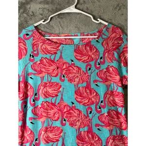 Lilly Pulitzer Cassie Flamingo Print Cotton Shift Dress 3/4 Sleeve Size Small thumbnail 2