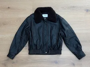 Aritzia Leather Aviator Jacket Calle Size S Black Brown thumbnail 1