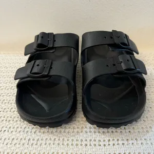 Women’s Black Adjustable Double Buckle Sandals Waterproof,Comfortable Flat Shoes thumbnail 7