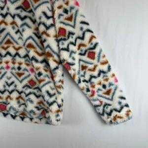 Eddie Bauer Womens Small Faux Fur Pullover‎ Aztec Print Quarter Zip Pink Trim thumbnail 12