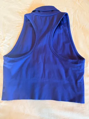 Athleta Ribbed High Neck Collared Longline Sports Bra Tank Blue Size M thumbnail 2