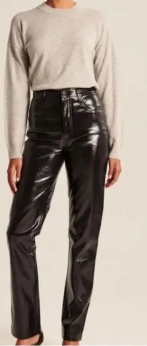EUC Abercrombie & Fitch Faux Leather 90s Straight Ultra High Rise Pants Black 16 thumbnail 1