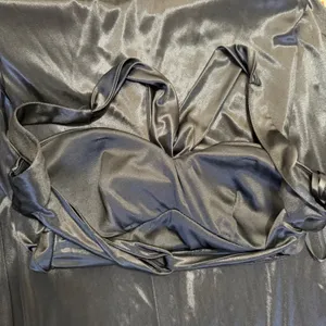 Windsor Maxi Dress Siz XS Black Satin Twist Front Crisscross Back 3/4 Homecoming thumbnail 9
