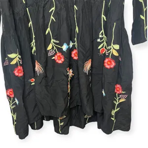 Zara Embroidered‎ Bird & Floral Black Shift Dress Cottagecore Bohemian Sz Small thumbnail 8