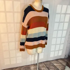 Madewell Thompson Heather Fawn Pocket Rainbow Stripe Pullover Sweater Size Small thumbnail 5