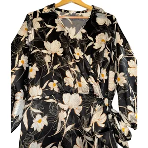 Naif Faux Wrap Satin Dress‎ Women's XL Balloon Sleeve Lilly Floral Wedding Event thumbnail 2