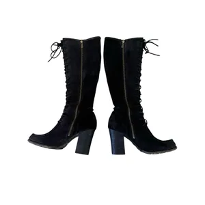 FRYE PARKER MOCCASIN LACE UP KNEE HIGH ZIPPER Black Suede RARE 8 thumbnail 4