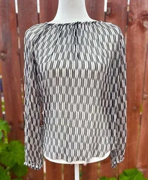 Isabel Marant Etoile Black and White Argyle Fray Hem 100% Silk Blouse Women’s S thumbnail 1