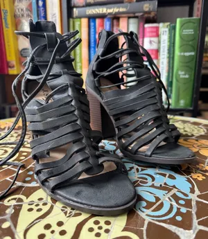 JUST FAB IZAELIA Strappy Lace-Up Black Women's Heeled Sandals SZ: 7 thumbnail 1