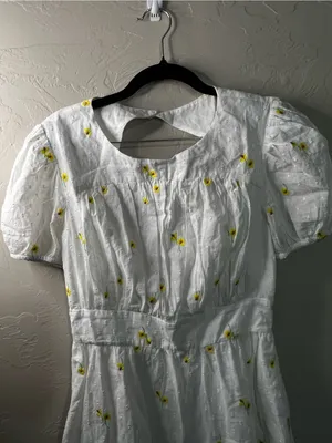 For Love & Lemons Abby White Yellow Floral Embroidered Open Back Mini Dress thumbnail 3