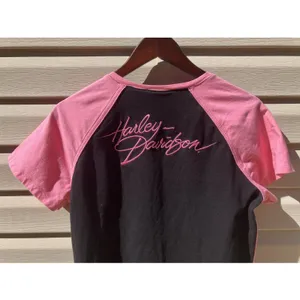 Harley Davidson Women's‎ Black Pink Stitching V Neck Short Sleeve Shirt Large thumbnail 3