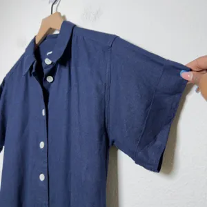 J. Crew Women Linen Shirt‎ Dress XS Navy Blue Minimalist Coastal Lagenlook thumbnail 5