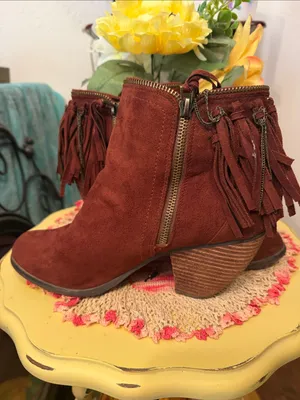 😍😍😍BOGOHO😍😍😍Women's Suede Fringe Ankle Boots - Rust-10 thumbnail 3