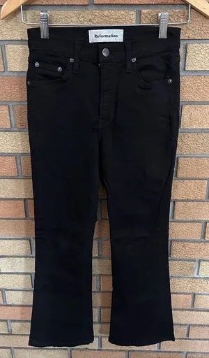 Reformation Women's Black Stretchy Jeans Flare Leg Pants Size 26 thumbnail 1