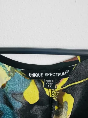 Unique Spectrum Black Floral Chiffon Tunic with Teal and Mustard Accents Y2K thumbnail 3