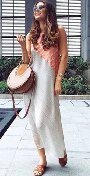 Zara Satin Effect Maxi Dress XS Long Striped Sleeveless Flowy Side Slits Lined thumbnail 1
