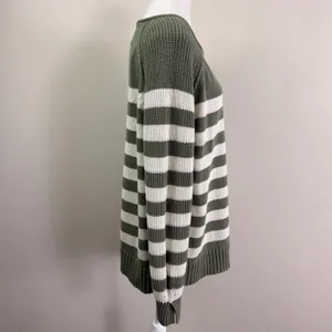Aerie Olive Green Cream Striped Oversized Raglan Shaker Knit Sweater Size Medium thumbnail 2