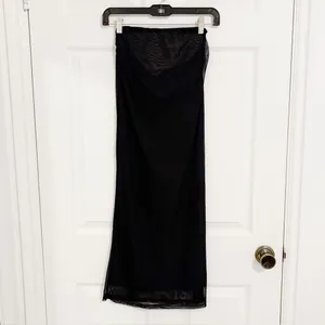 Black Minimalist Y2K Mesh Stretchy Flowy Elastic High Waisted Long Maxi Skirt thumbnail 5