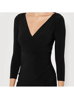 Lauren Ralph Lauren Faux Wrap V-Neck Black Dress Size 4 thumbnail 3
