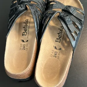 Betula by Birkenstock Black Patent Strappy Buckle Slide Sandals Size 37 US 6 6.5 thumbnail 5