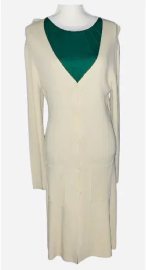 Max Studio Long button up cardigan with long sleeves in a cream color thumbnail 1