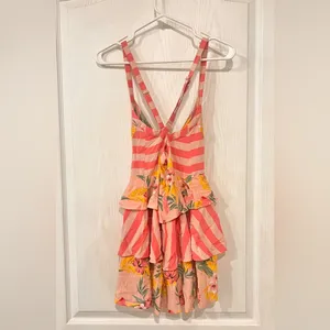 Final Price NWT For Love And Lemons Pink Floral & Stripe Tropical Dress thumbnail 5