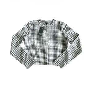 Wild Fable NWT Gingham Cropped‎ Cardigan Sweater Small Gray & White Button Down thumbnail 3