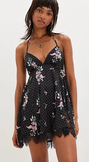 NWT FREE PEOPLE Floral Mini Slip With Lace Trim $98 MSRP thumbnail 1