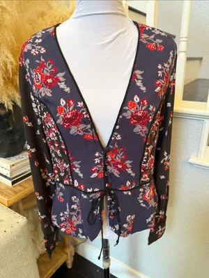 Free People The Way The World Turns Floral Boho Long Sleeve Blouse Top Medium thumbnail 3