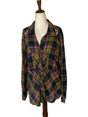 FREE PEOPLE Shoulder Cutout Plaid Shirt thumbnail 2