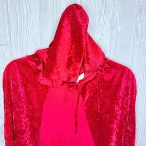 Red crushed velvet cape little red riding hood Halloween costume cosplay hooded thumbnail 3