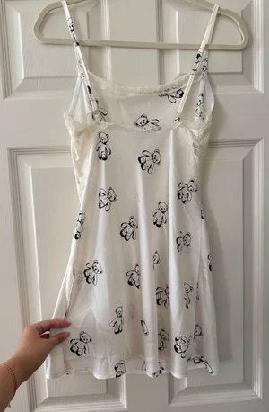 Black and White Teddy Bear Lace Trim Slip Dress thumbnail 2