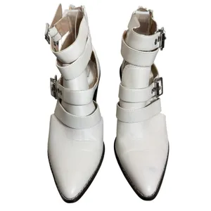 BCBGeneration Dani Pointed Toe Bootie Chunky Heels Size 7 White Buckle Straps thumbnail 4