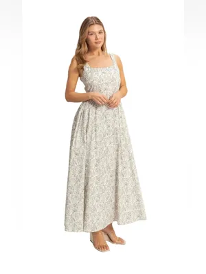 HYFVE Floral Smocked Maxi Dress – Cottagecore Romantic Summer Dress L thumbnail 3