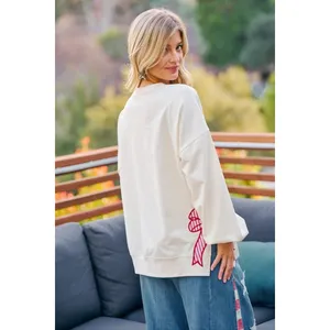 BiBi‎ 4th Of July Stars And Stripes Patches Sweatshirt - Cream - Small thumbnail 2