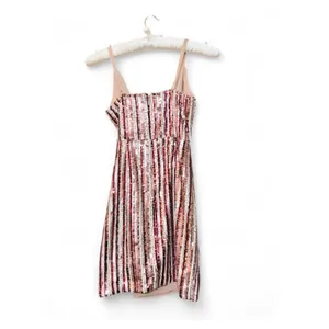 BcbgMaxAzria Sleeveless Bare Pink Combo Sequence Faux Wrap Mini Dress Size 2 thumbnail 13