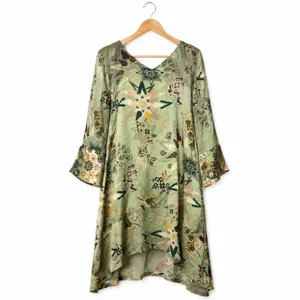 Anthropologie Odd Molly Boho Shift Dress Green European Lagenlook Cottagecore M thumbnail 2