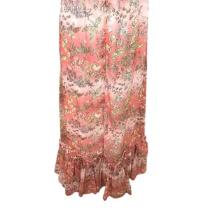 By TiMo Smocked Maxi Dress Floral Chiffon Ruffle Thin Straps Orange Medium NWOT thumbnail 8